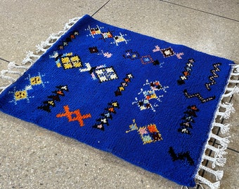 Moroccan rug Blue and Black color - Custom Berber area rug - Beni ourain rug - handmade rug - Genuine lamb wool - blue Moroccan rug