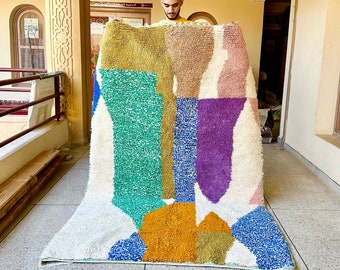 VIBRANT Moroccan Beni Ourain Rug – Handknotted Multicolor Abstract Wool Rug, Custom Bohemian Berber Carpet for Cozy Living Room & Home Decor