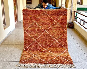 Moroccan Handmade Rug, 7x4 Boujad Rug, Boujaad Rug, Morrocan rug, Brown And White Moroccan Rug, Handmade Wool Rug, Sheep Wool Carpet .