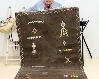 Brown Moroccan rug | Custom Abstract Beni ourain Wool Carpet | Contemporary Berber Area Rug