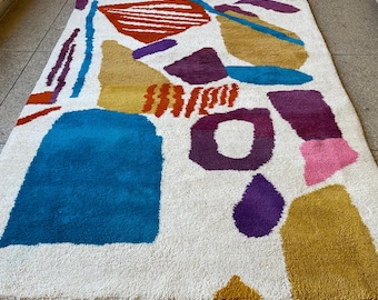 BOHEMIAN HANDMADE RUG, Moroccan Living Room Rug, Beni ourain Berber Carpet, Modern Abstract Design, Personalized Organic Wool Rug.