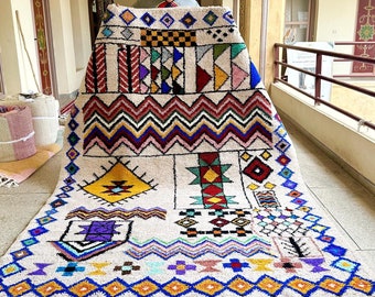 6.5x9.8 Ft Colorful Moroccan Beni Ourain Rug - Authentic Handwoven Wool, Vibrant Berber Tribal Area Rug for Living Room or Bedroom Decor