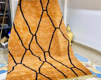 Pretty Beni Ourain Rug - 8.1x5.5 FT Moroccan Handmade Wool Carpet | Brown & Black Abstract Berber Area Rug for Home Décor