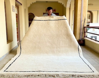 CUSTOM MOROCCAN RUG, Beni Ourain White and Black Bordered Design, Modern Hand Knotted Rug, Scandinavian Area Rug, Natural Wool Berber