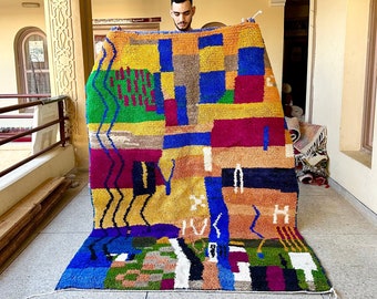 Moroccan Rug – Multicolor Abstract Beni Ourain Rug – Colorful Handmade Wool Berber Carpet for Bohemian & Vibrant Home Decor