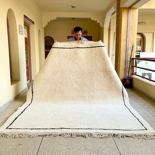 HERMOSA ALFOMBRA BENIOURAIN, Alfombra marroquí hecha a mano, Alfombra blanca, Alfombra de sala de estar, Alfombra de lana hecha a mano, Alfombra bereber Azilal, Alfombra tejida a mano