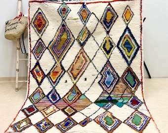 Colorful Moroccan rug | Custom Abstract Beni ourain Wool Carpet | Contemporary Berber Area Rug