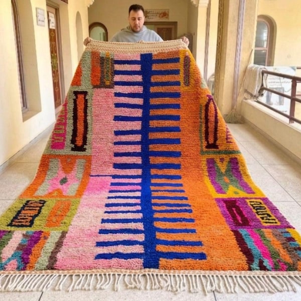 Alfombra abstracta colorida - Alfombra marroquí de lana multicolor - Alfombra de estilo bohemio para sala de estar