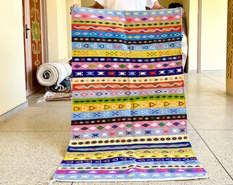 GORGEOUS KILIM RUG, Beige Moroccan Rug 5x3, Multicolors Berber Wool Rug, Geometric Handmade Rug, Handwoven Wool Rug, Area Wool Rug