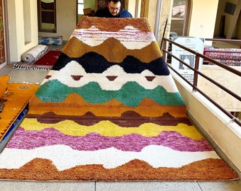 Authentic Moroccan Rug, Custom Abstract Berber Rug, Bohemian Wool Area Rug, Handmade Azilal Boujaad Rug, Sheep Wool Teppich