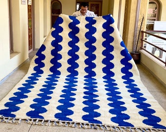 GORGEOUS BENIOURAIN CARPET, tappeto marocchino fatto a mano, tappeto blu, tappeto da soggiorno, tappeto in lana fatto a mano, tappeto berbero Azilal, tappeto tessuto a mano