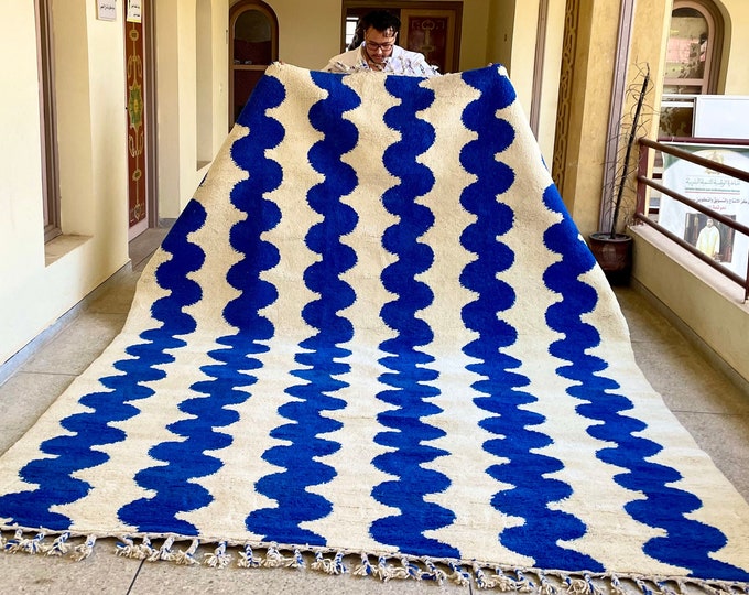 Featured listing image: GORGEOUS BENIOURAIN CARPET, Moroccan Handmade Rug, Blue Rug, Living Room Rug, Handmade Wool Carpet, Azilal Berber Rug, Handwoven Rug
