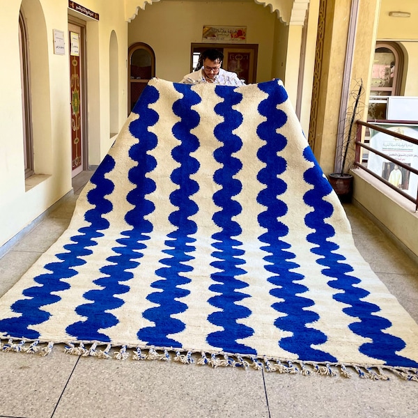 HERMOSA ALFOMBRA BENIOURAIN, Alfombra marroquí hecha a mano, Alfombra azul, Alfombra de sala de estar, Alfombra de lana hecha a mano, Alfombra bereber Azilal, Alfombra tejida a mano