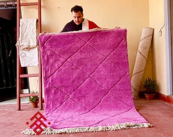 TUFTED AREA RUG, Beni Ourain Moroccan Rug, Purple Geometric Rug, Handcrafted Berber Carpet, Custom Wool Rug, Decorative Floor piece