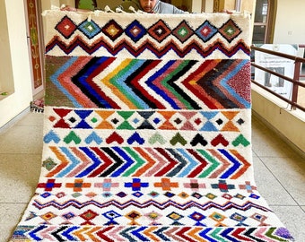 FABULOUS COLORFUL RUG, Moroccan Handmade Rug 6x6, Beniourain Blue and White Rug, Handwoven Wool Rug, Checkered Tufted Rug, Area Rug.