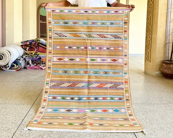 STUNNING KILIM RUG, Moroccan Rug 3X5, Berber Flat Rug, Wood Brown Rug, Geometric Rug, Handwoven Rug, Flatweave Rug, Area Rug, Wool Rug.