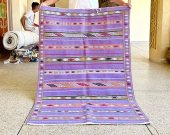 UNIQUE KILIM RUG, Handmade Moroccan Rug, Flatweave Rug, Gift for the home Rug, berber Purple Rug, Sheep Wool Rug, Navajo Rug, Area Rug