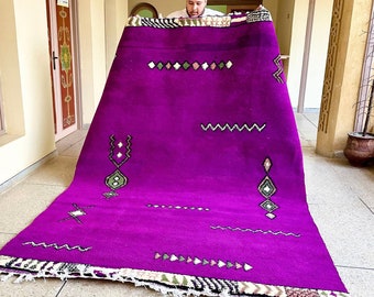 Purple Moroccan Rug – Abstract Beni Ourain Rug – Handwoven Soft Wool Carpet – Boho Area Rug for Living Room & Bedroom