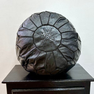 leather pouf Moroccan Handmade Ottoman with Stitching Leather Handmade Footstool Floor Cushion Unstuffed Cover poufs
