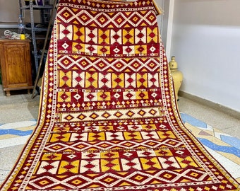 Classic Moroccan Beni Ourain Rug - 5.8x10.3FT Vintage Handmade Red Berber Carpet | Long Antique Sheep Wool Area Rug