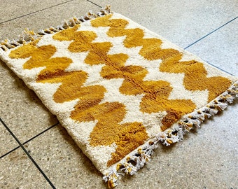 Moroccan rug Yellow 3.1 x 2.5 Feet Beni ourain rug Hand knotted rug - Moroccan rug - Moroccan area rug - Wool rug - Living room rug