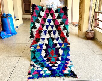 MOROCCAN RUNNER Rug, Beni ourain rug, VINTAGE rug, Bohemian Carpet, Boho rug, Berber Rug, Handmade rug-Antique Rug, Geometric brown red rug