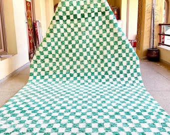 MOROCCAN CUSTOM RUG, Beni Ourain Green Rug, Moroccan Handmade Rug, Green Area Rug, Moroccan Berber Rug, Checkered Wool Rug, Winter Rug