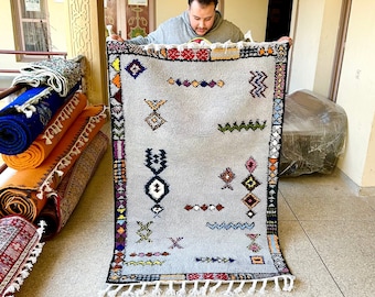 CUTE BENIOURAIN RUG, 6x3 Handmade Wool Rug, Moroccan Rug ,Gray Geometric Wool Rug, Handwoven Rug, Berber Rug, Area Rug