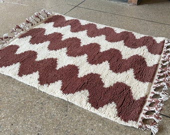 LUXURY MOROCCO RUG, Brown and White Rug, Beni Ourain Rug, Handmade Rug, Sheep Wool Rug, Abstract Azilal Rug, Brown Morocco Rug, 2x3 Rug