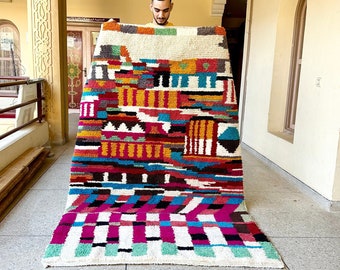 Moroccan Rug - Multicolor Abstract Beni Ourain Wool Carpet - Custom Handmade Area Rug for Bohemian Living Room or Bedroom