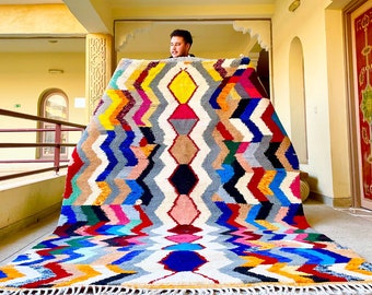Beni Ourain Rug, Multicolor Geometric Moroccan Rug, Handwoven Wool Berber Carpet, Custom Area Rug for Bohemian & Eclectic Home Style