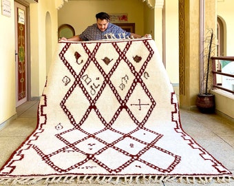 Moroccan rug, Geometric Beni ourain Rug - Broun and White Area rug - Handmade Berber Rug - Custom size rug - Wool Living room rug