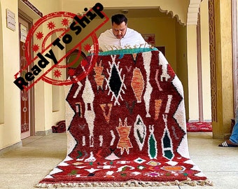 STUNNING BENI OURAIN Rug, Handmade Rug 4x8, Moroccan Rug, Red Azilal Rug, Berber Rug, Abstract Rug, Handwoven Rug, Area Rug, wool Rug