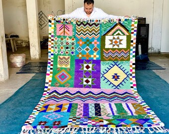 Cozy BOUJAAD RUG 5x8, Hand Knotted Moroccan Rug, colorful Reddish Floor Carpet, Woven Boho Berber Area Rug, Sheep WOOL Moroccan Design.
