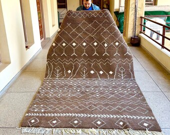 Beni Ourain Rug, Brown and White Abstract Moroccan Rug, Custom Handmade Wool Area Rug, Scandinavian for Living Room, Bedroom, Kids Room