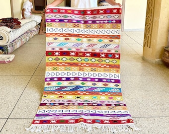 AMAZING MOROCCAN Rug, 5x3 Vibrant Sabra Rug, Authentic Berber rug, Multicolors Moroccan Carpet, Embroidered Wool And Silk Rug, Bohemian rug.