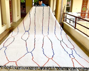 Beni Ourain Rug – White Geometric Moroccan Wool Carpet – Abstract Handwoven Berber Area Rug for Scandinavian & Modern Home Décor