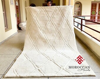 Geometric Hand-Tufted Moroccan Rug, Striped Custom Beni Ourain Wool Carpet, Handmade Soft Area Rug for Living Room, Bedroom & Nursery