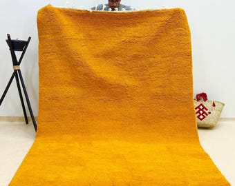 Beni Ourain Rug – Vibrant Orange Moroccan Handmade Berber Wool Carpet – Custom Solid Wool Area Rug for Scandinavian & Boho Living Room