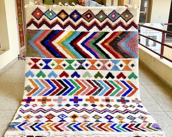 Bohemian Moroccan Rug - Handmade Multicolor Beni Ourain Wool Carpet - Abstract Area Rug for Living Room or Bedroom