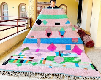 CONTEMPORARY MOROCCAN RUG, Stunning Abstract Beni Ourain Rug, Handwoven Wool Rug, Pink Berber Carpet, Shaggy Custom Floor Covering