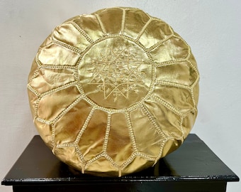 Moroccan Round Leather Pouffe-Hand-Stitched Berber Design-Handcrafted Footstool-Ottoman-Floor Cushion footstool poufs-Gift Ideas-Handcrafted