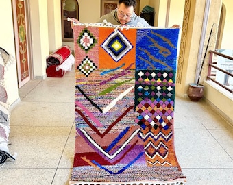Fabulous Moroccan Rug, 6x3 Handmade Boujaad Rug, Authentic Rug, Sheep Wool Rug, Abstract Rug, Berber Blue Carpet, Moroccan Carpet