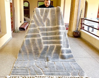 GRAY MOROCCAN RUG, Geometric Beni Ourain Rug, Handmade Wool Carpet, Custom Made Area Rug, Abstract Berber Rug, Minimalist Interiors