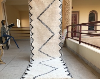 Fantastic Runner Rug, Black and White Moroccan Handmade Wool Carpet, Bohemian Hallway Runner Rug, Cozy Wool Runner for Modern Home Decor