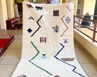 Gorgeous Beni Ourain Rug, 8x4.7ft Moroccan Handmade Wool Rug, White Berber Hand-Knotted Area Rug, Custom Cozy Chic Rug