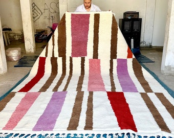 Moroccan Rug, Brown and White Abstract Beni Ourain Rug, Vibrant Handwoven Sheep Wool Carpet, Custom Area Rug for Bohemian Home Style
