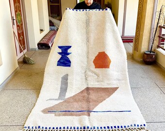 ARTISTIC BENI OURAIN Rug, Custom Moroccan Rug, Handmade White and Brown Rug, Sheep Wool Rug, Berber Rug, Abstract Rug, Handwoven Area Rug