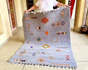 Wonderful Gray Beni Ourain Rug, Custom Abstract Moroccan Carpet, Handmade Genuine Lamb Wool Rug, Area Wool Rug for Boho Elegant Home Decor