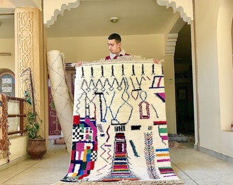 Moroccan Multicolor Rug – Abstract Beni Ourain Wool Carpet – Handmade Berber Area Rug – Custom Soft Wool Rug for Boho Home Décor